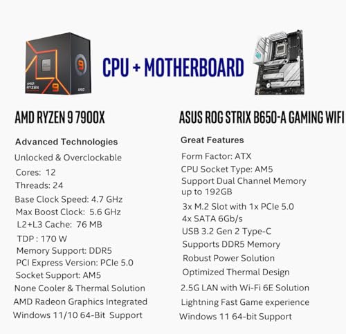 MICRO CENTER AMD Ryzen 7 7800X3D 8-Core16-Thread Desktop Processor with ASUS ROG Strix B650E-F Gaming WiFi AM5 Gaming Motherboard