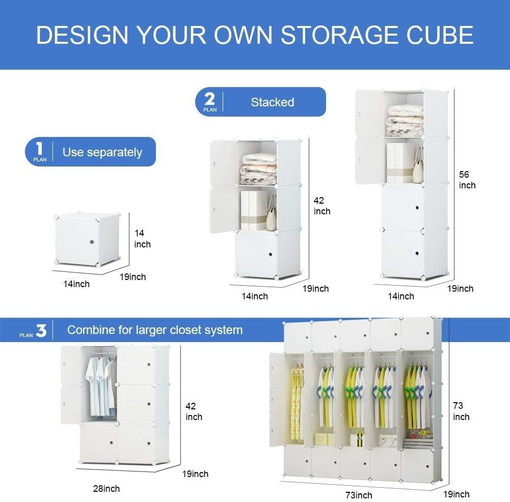 KOUSI Dresser Small Closet Wardrobe Drawer Storage for Clothes Small Wardrobe Storage for Small Spaces Clothes Storage Dresser, Capacious Customizable, White, (White, 25 Cubes -A)