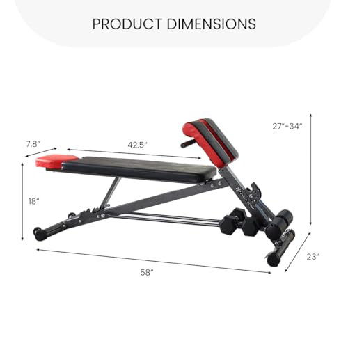 Finer Form Multi-Functional Weight Bench for Full All-in-One Body Workout – Versatile Adjustable Workout Bench for Home Gym. Fitness equipment perfect for Back HyperExtension, Bench Press, Roman Chair Exercise, Sit up. Adjusts to Decline or Flat Benc