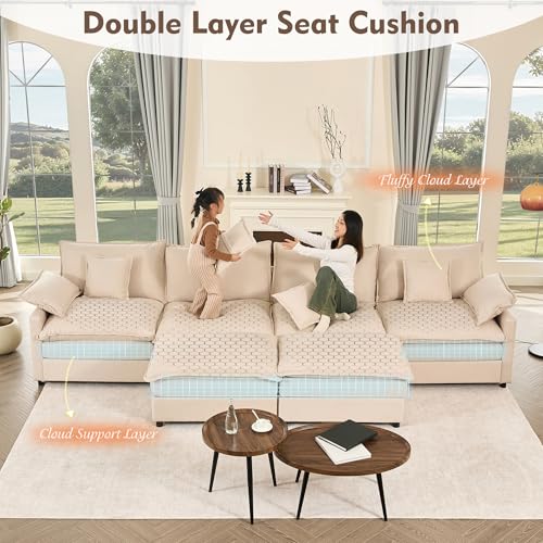108" U Shaped Couch, Modular Sectional Sofa, 3-Seater Comfy Cloud Couch with Movable Ottoman, Deep Seat Couches for Living Room, Chenille, Black