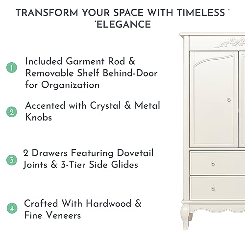 Evolur Aurora Armoire, 40x20.25x68 Inch (Pack of 1), Ivory Lace