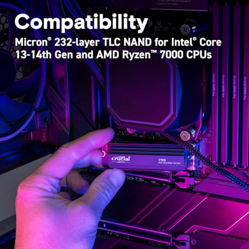 Crucial T705 2TB PCIe Gen5 NVMe M.2 SSD - Up to 14,500 MB/s - Game Ready - Internal Solid State Drive (PC) - +1mo Adobe CC - CT2000T705SSD3