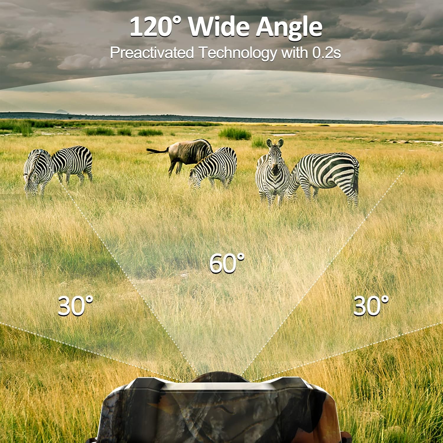 WiFi Trail Camera,4K 30MP Wireless Bluetooth Wildlife Camera with 64GB Card,Fast 0.2s Motion Activated 120°Angle Game Camera for Hunting,Ultra-Long Standby Time,65FT Night Vision,IP66 Waterproof