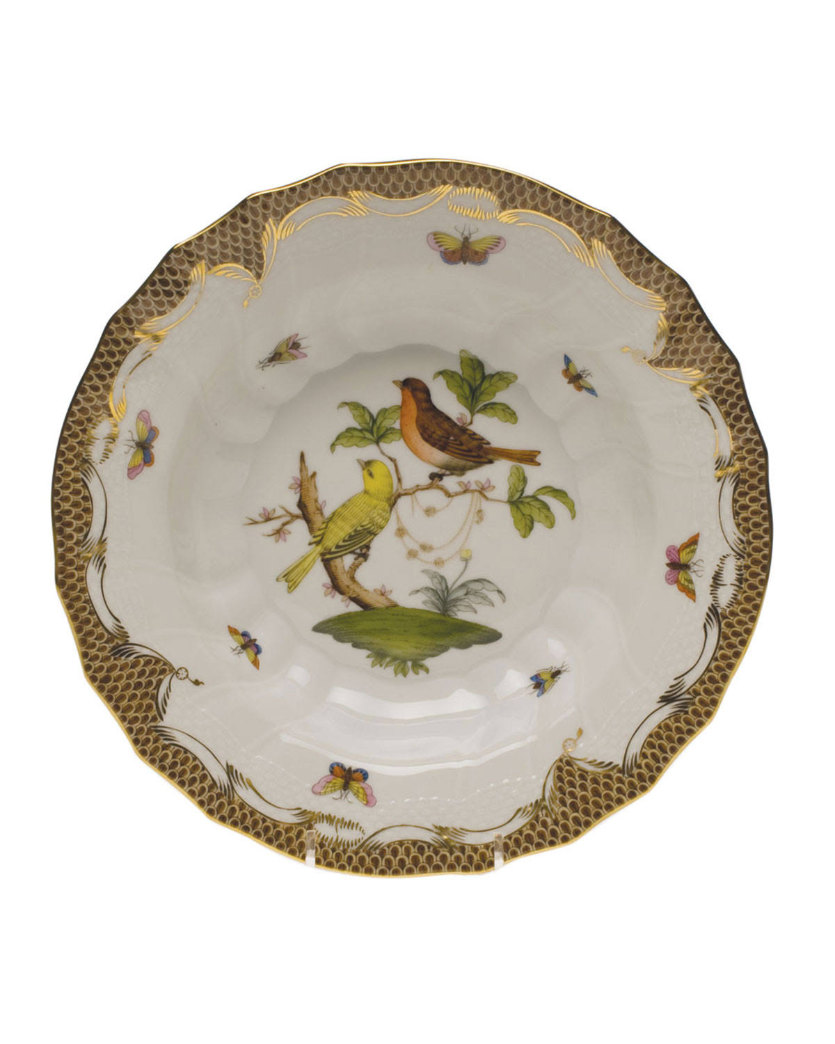 Herend Rothschild Bird Brown Rim Soup - Motif 6