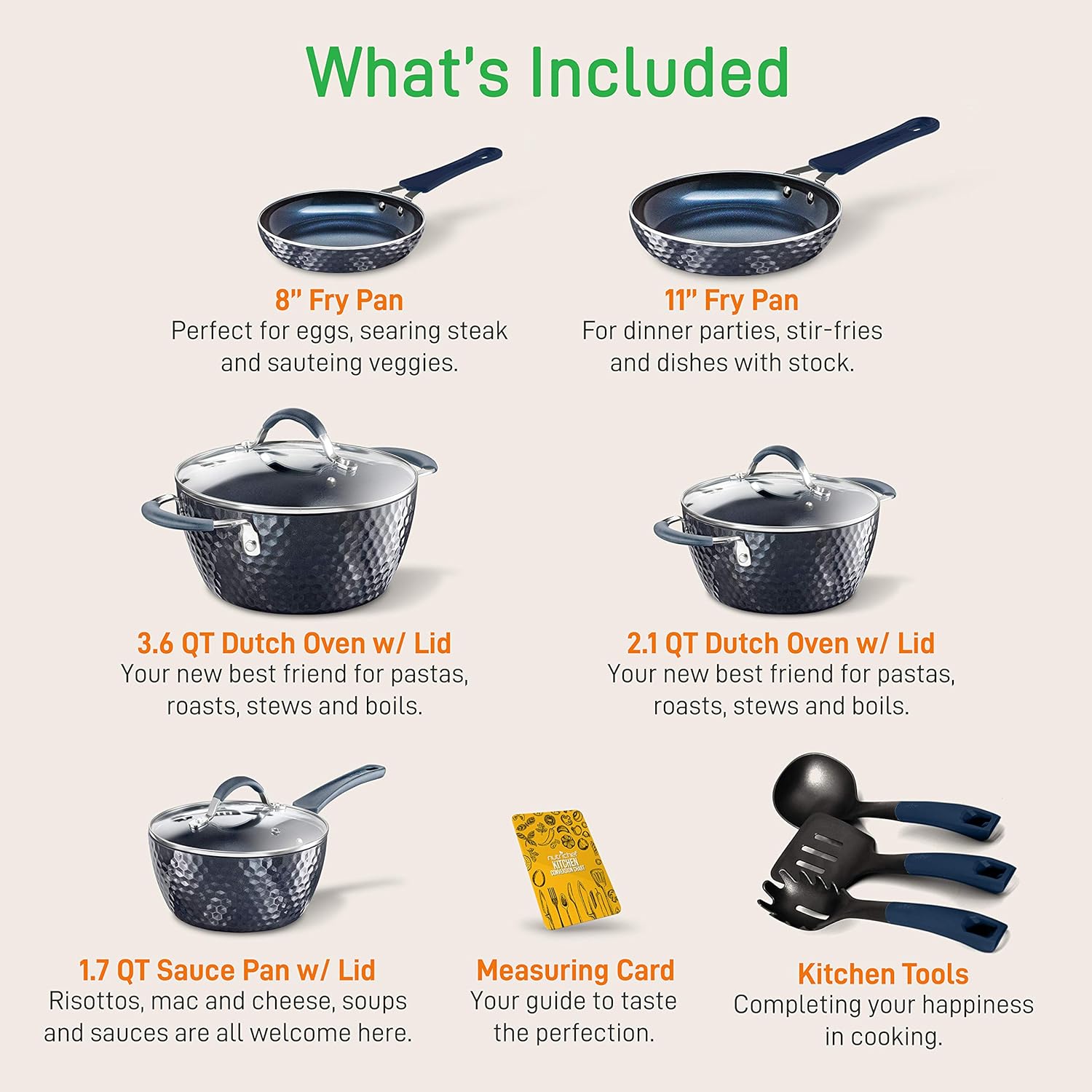Nutrichef 11 Piece Nonstick Ceramic Cookware Set with Cookie Sheets