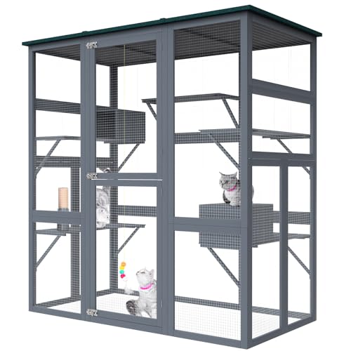 Catio Outdoor Cat Enclosure Large Walk in Cat Cage, Outdoor/Indoor Cat Catio for Multiple Cats with Waterproof Roof, 5 Platforms, 2 Resting Box, Cat Scratching Post, 71.2"L x 34.6"W x 66.5"H