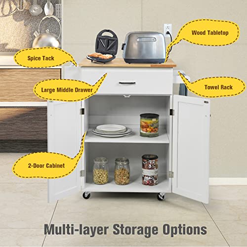 PETSITE Kitchen Island Cart with Storage on Wheels, Rolling Mobile Kitchen Storage Cabinets with Drawers, Spice Rack, Towel Rack
