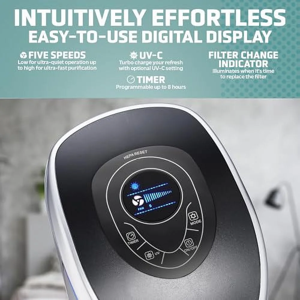 GermGuardian Air Purifier with Genuine HEPA 13 Pet Pure Filter, Removes 99.97% of Pollutants, Covers Large Rooms up to 915 Sq. ft. in 1 Hour, UV-C Light Helps Reduce Germs, 28", Black, AC5250PT