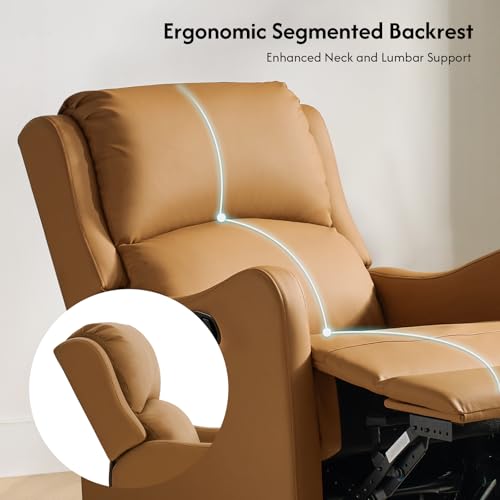 HULALA HOME Swivel Rocker Recliner Chairs Set of 2, Comfy Faux Leather Manual Recliners with Padded Seat Backrest,360° Swivel Glider Recliners for Living Room Bedroom Nursery, Camel