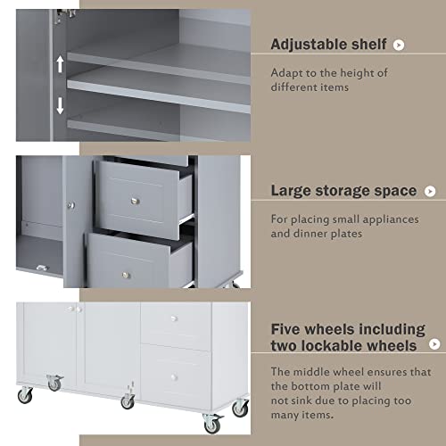 Kitchen Island on Wheels with Storage 52.7" W Rolling Kitchen Island Cart with Cabinet Drop Leaf Breakfast Bar, Solid Wood Top, 3 Drawers, Lockable Wheels, Spice Rack and Towel Rack, Black