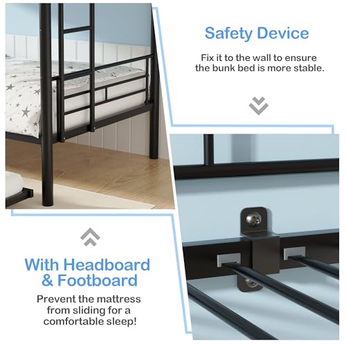 VECELO Metal Loft Bed Twin Size, Heavy Duty Bedframe with Removable Ladder and Safety Guardrail, Space-Saving, Noise Free, No Box Spring Needed, Off White
