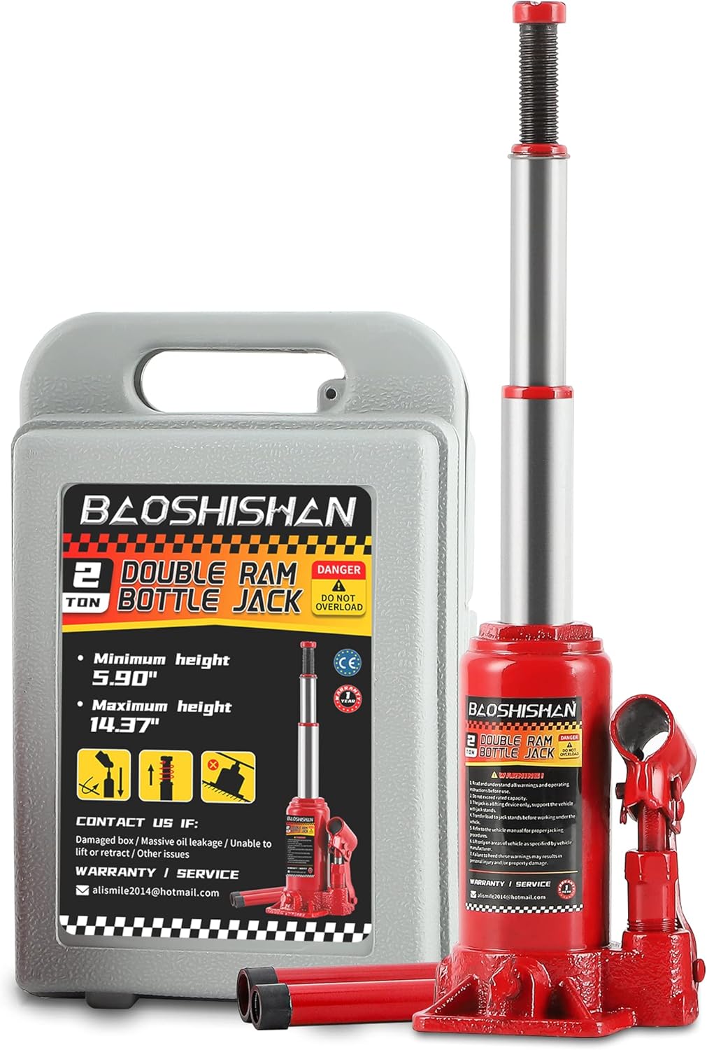 BAOSHISHAN 3 Ton Double Ram Bottle Jack 6-1/2 to 16-1/2 Lifting Range Portable Hydraulic Jack with Carrying Case
