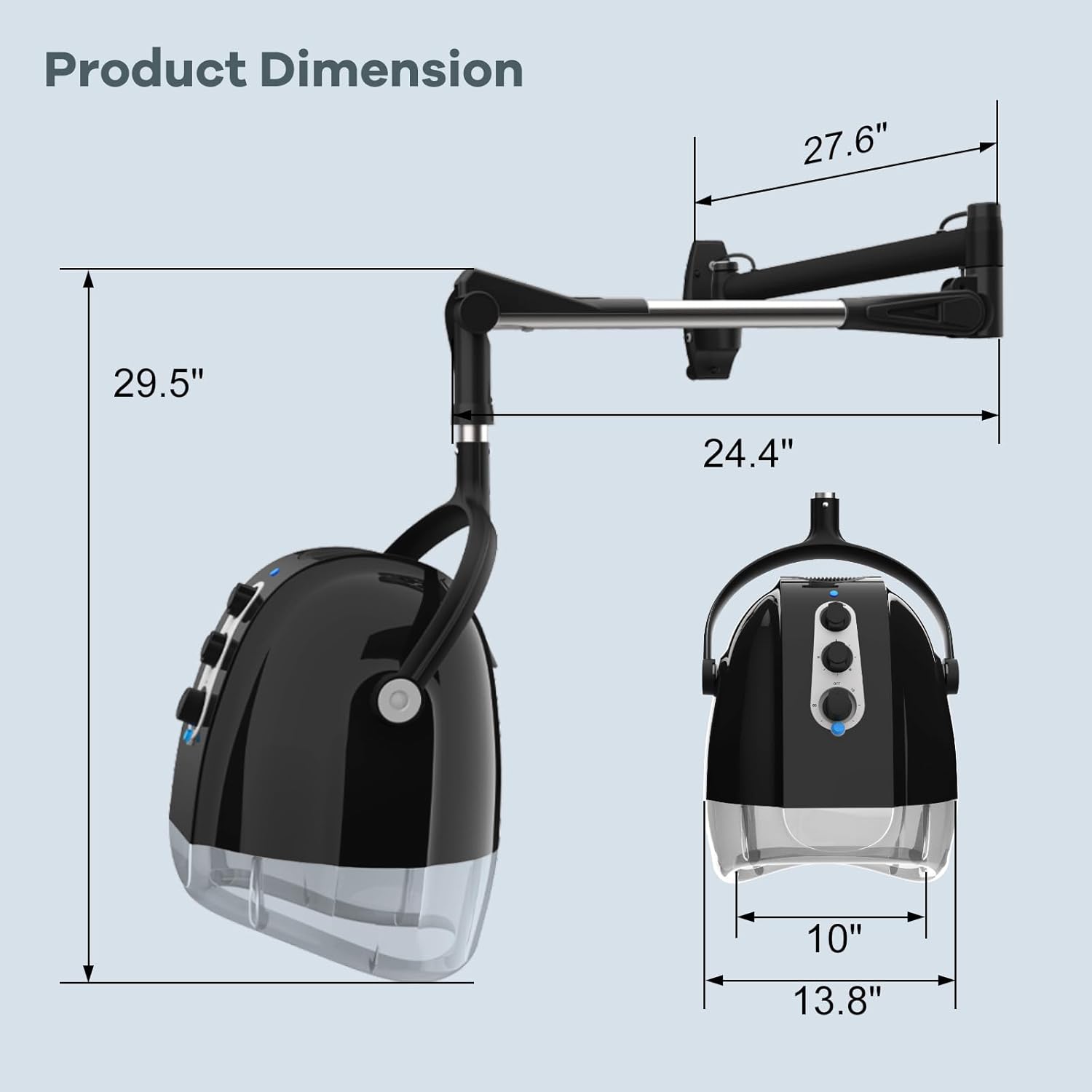 Wall Mount Hooded Salon Hair Dryer, Professional Ionic Hair Color Processor for Home, Temperature & Drying Adjustable, 60-Minute Timing