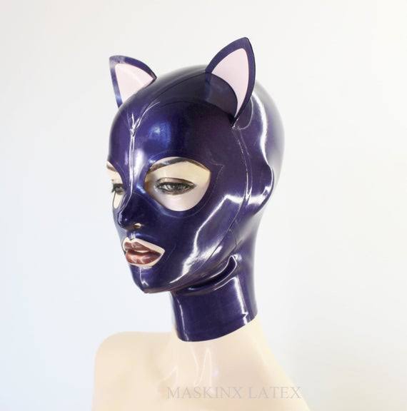 Latex Rubber Cat Hood with Attached Ears