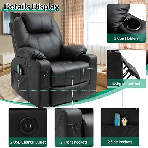 VIVIJASON Power Lift Chair Electric Recliner for Elderly Heated Vibration Massage Fabric Recliner Chair with 2 Remote Controls, Cup Holders, Side Pockets & USB Ports for Living Room (Grey)