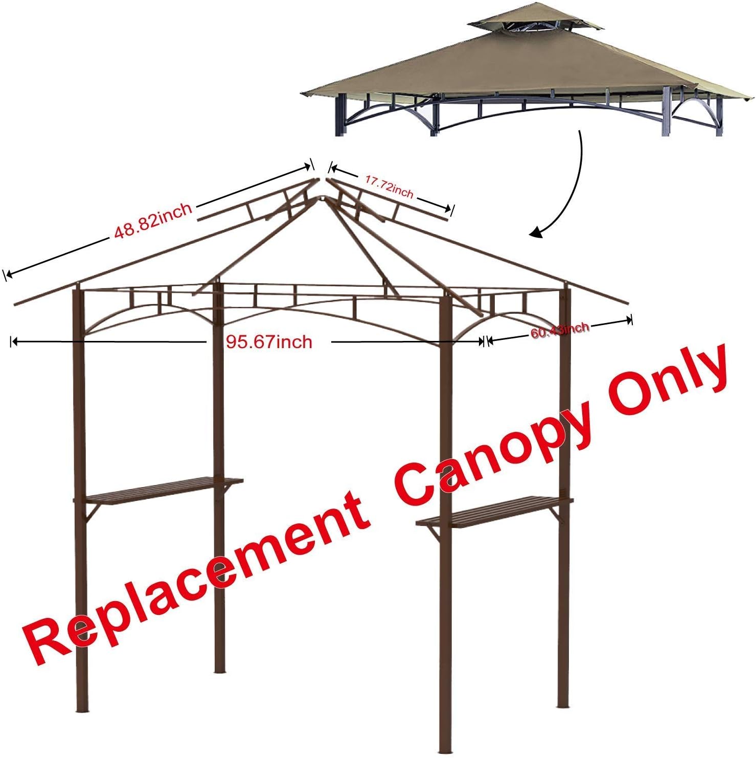 Grill Gazebo Rip Lock Replacement Roof for #L-GZ238PST-11 by ABCCANOPY Pack of 2