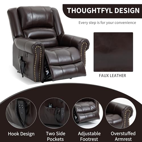 Dual Motor Power Lift Chair, Lay Flat Recliner Chair, Electric Recliner with Massage and Heat for Elderly, Remote Control, Infinite Position, Standing Assistance, USB Ports, Faux Leather, Brown