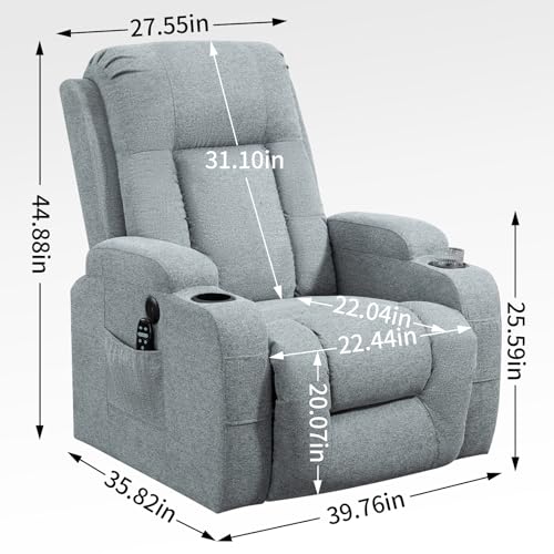 Power Lift Recliner Chair with USB Charging Port, 2 Cup Holders, Side Pockets, Waist Heating 8 Point Massage Chair, Up to 350 LBS Power Lazy Sofa Gray One Size