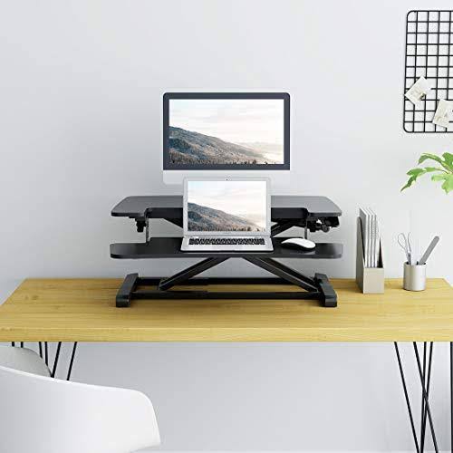 FlexiSpot Standing Desk Converter 28 inch Height Adjustable Stand Up Desk Riser, Black Home Office Desk with Deep Keyboard Tray