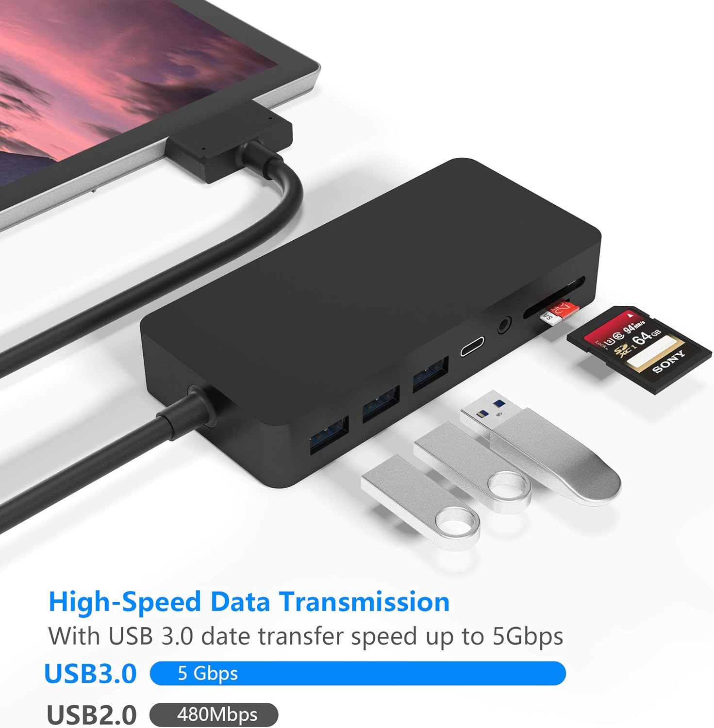 Surface Pro Dock for Surface Pro 4/Pro 5/Pro 6 USB Hub Docking Station with Gigabit Ethernet, 4K HDMI VGA DP Display, 3xUSB 3.0, Audio Out, USB C, SD/TF Card Slot Combo Dock Only for Surface Pro 4/5/6