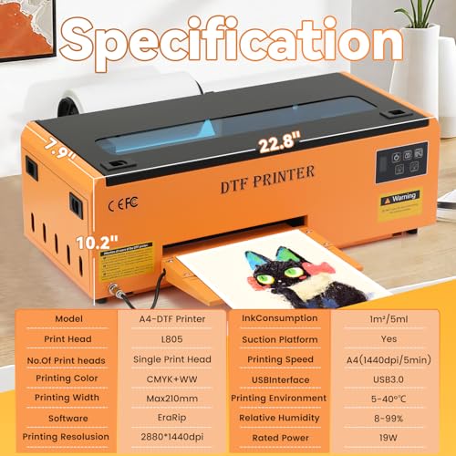 FAFAIR A4 L805 DTF Printer, DTF Printing Machine with Anti-Clogging Technology High Speed Printing, Transfer Printer for DIY T-Shirt, Other Textiles(L805+Oven+Software)
