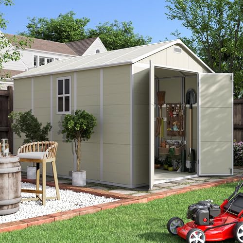 UDPATIO Outdoor Resin Storage Shed 6x4.5 FT, Plastic Garden Shed for Bike, Garbage Can, Tool, Outside Sheds with Lockable Door for Backyard, Patio, Lawn, Grey & White