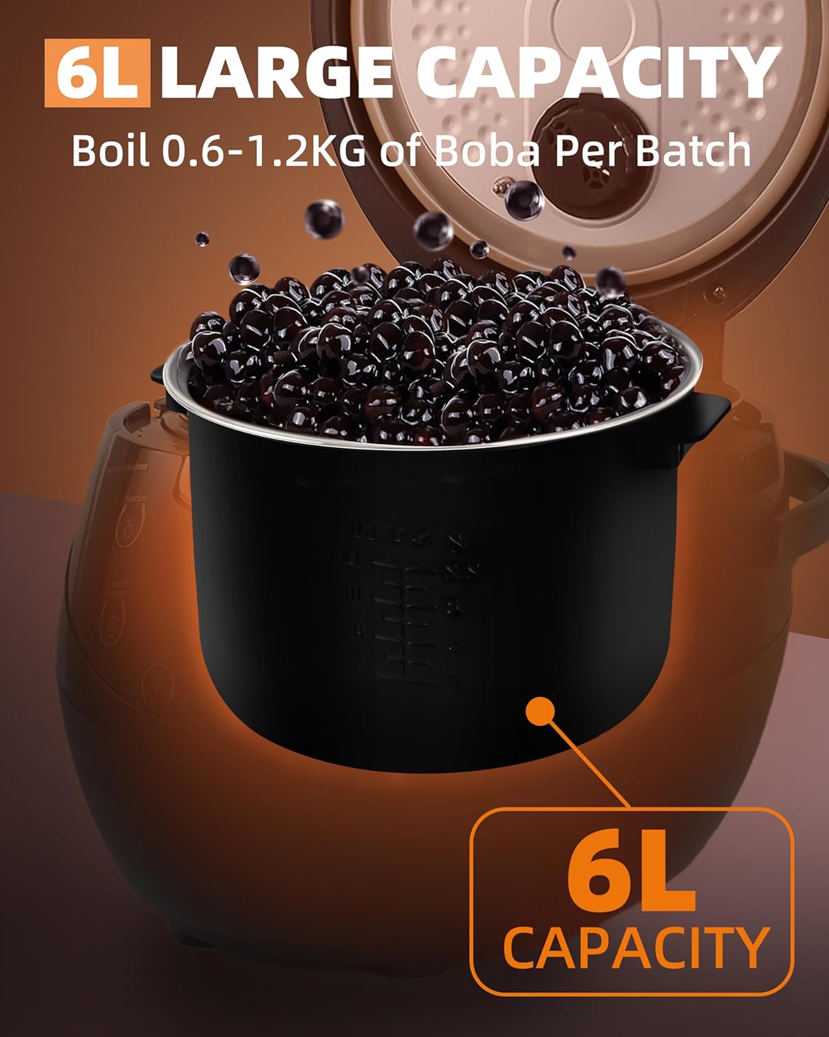 Commercial Boba Maker 6L - Commercial Boba Cooker Automatic Boba Machine for Tapioca Pearls Bubble Tea Milk Tea, Suit for Milk Tea Stores Restaurants Dessert Stores Lounge Bars