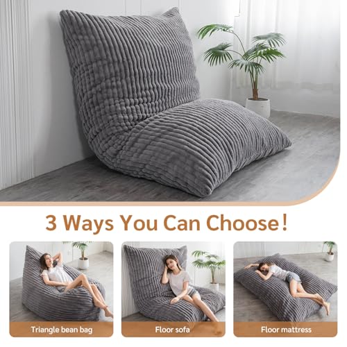 BYBYME 3 in 1 Bean Bag Chairs, Bean Bag Bed for Adults High-Density Foam Filling, Convertible Sofa Bed Faux Fur, Giant Bean Bag Chairs for Adults