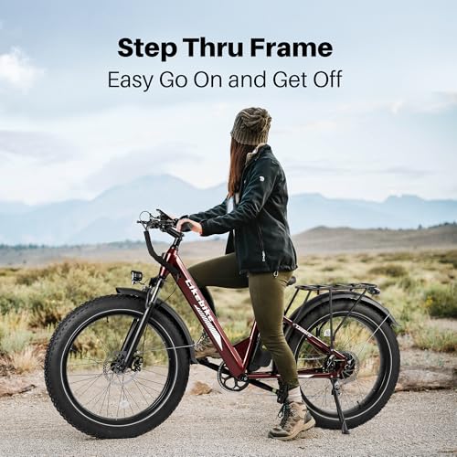 Likebike Electric Mountain Bike,26" Fat Tire Electric Bike for Adults Peak 720W, 48V 13Ah Battery,UL 2849 Certified,Step Thru Ebike,Off Road E-bike 25MPH 7-Speed and Front Suspension Electric bicycles