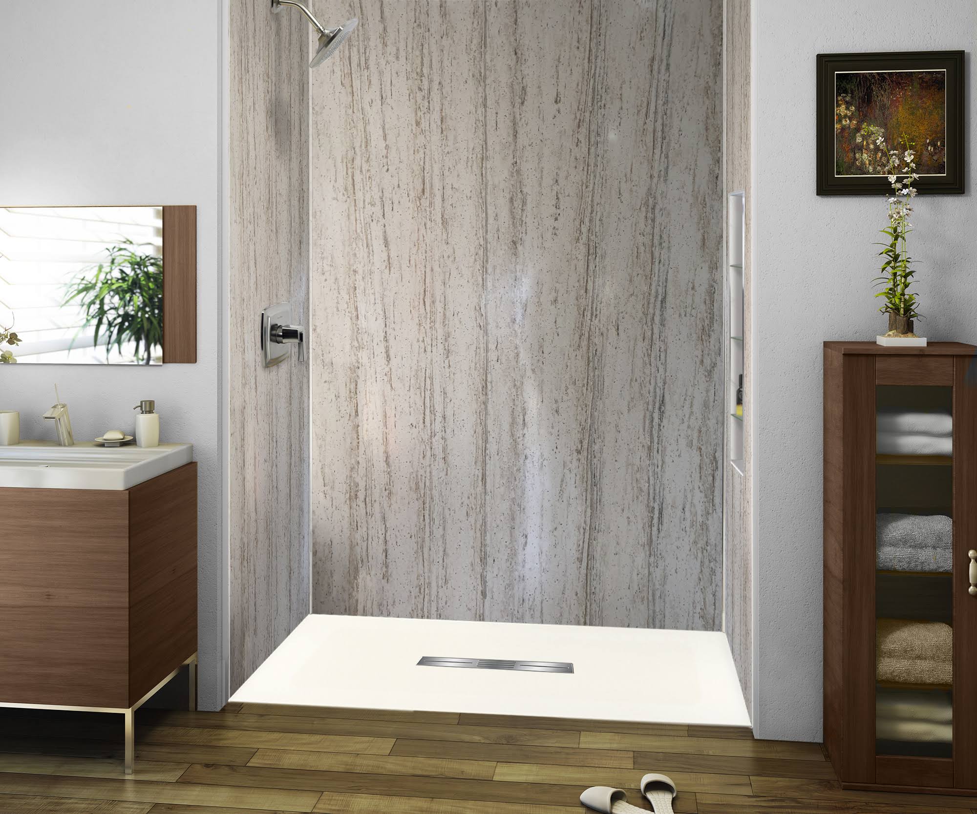 Transolid FZS6032C-32 60-in L x 31.5-in Shower Base with Zero Threshold and Center Drain in Cameo in Cameo