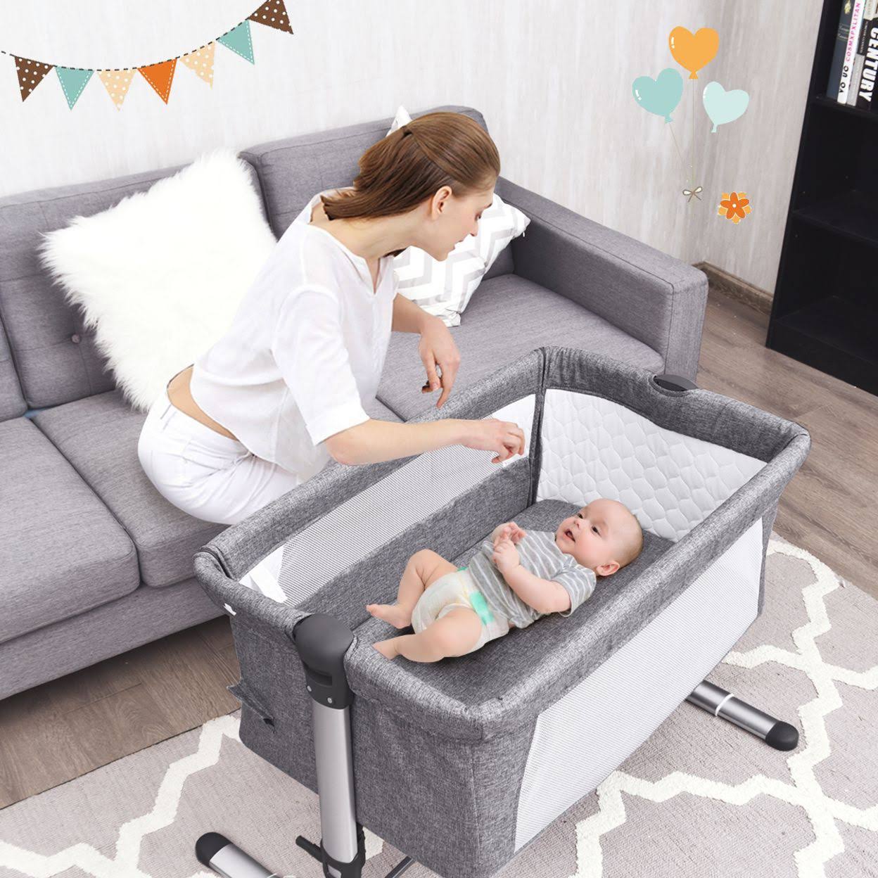 Costway Baby Joy Portable Baby Bed Side Sleeper Infant Travel Bassinet Crib w/Carrying Bag Grey