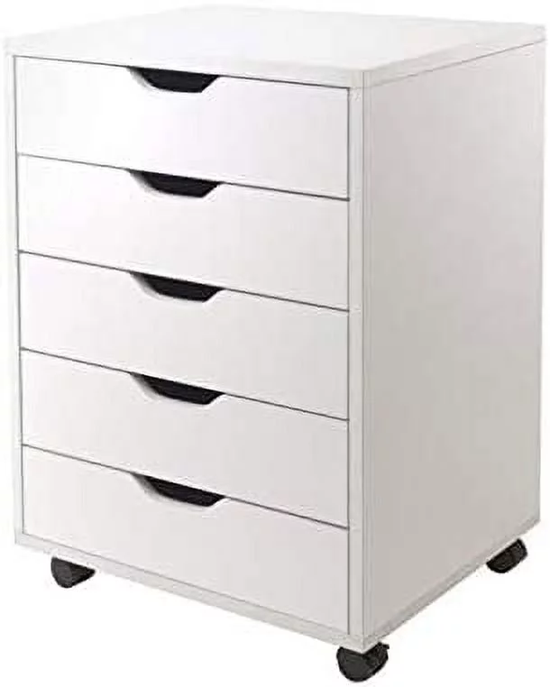 5 Drawer Wood Mobile File Cabinet in White