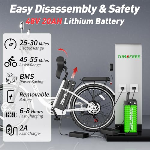 Electric Bike 500W Brushless Motor Electric City Cruiser Bicycle Up to 50 Miles 22MPH Removable Battery, 7-Speed and Dual Mechanical Disc Brakes, 24" Electric Commuter Bike for Adults