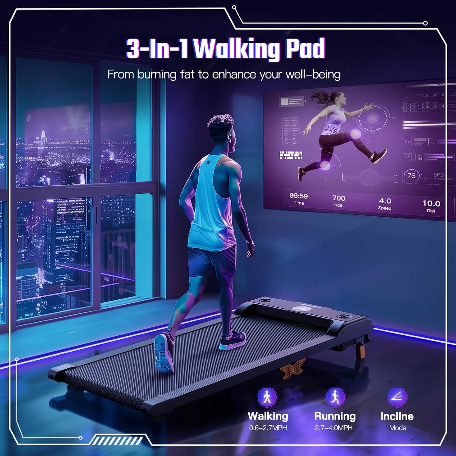 Walking Pad, Under Desk Treadmill with Incline, 3 in 1 Portable Walking Treadmill with Remote Control, LED Display, Hidden Safety Switch, Mini Walking Jogging Machine for Home Office