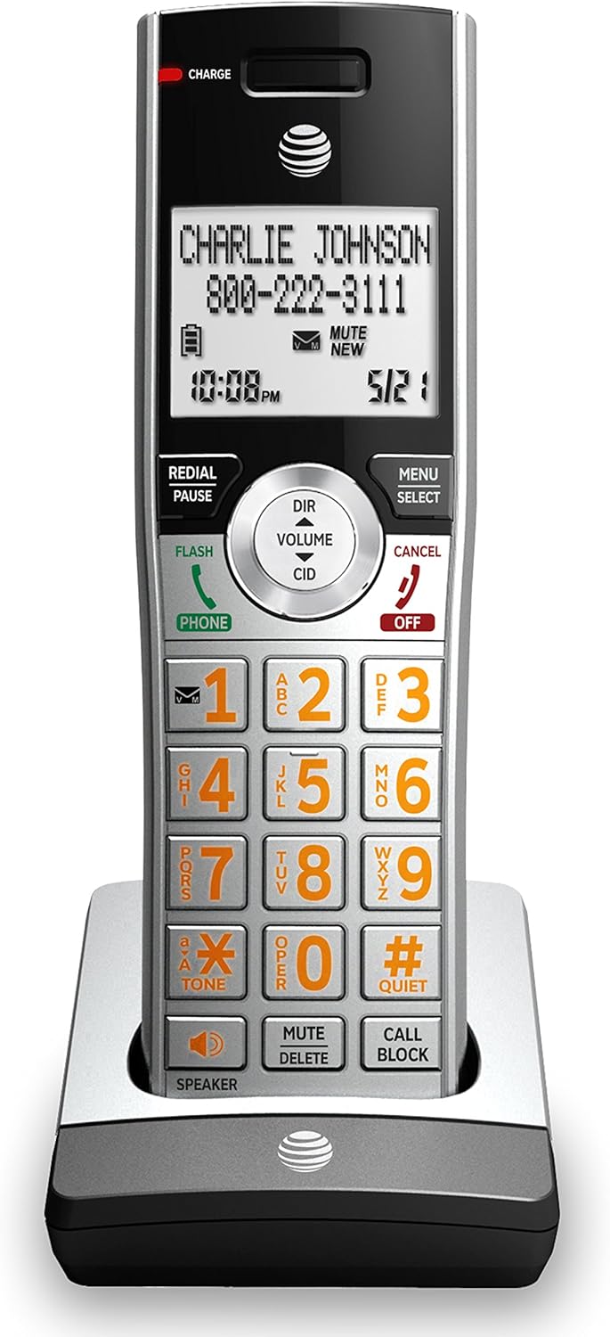 AT&T CL84107 DECT 6.0 Expandable Corded/Cordless Phone with Smart Call Blocker, Black/Silver with 1 Handset