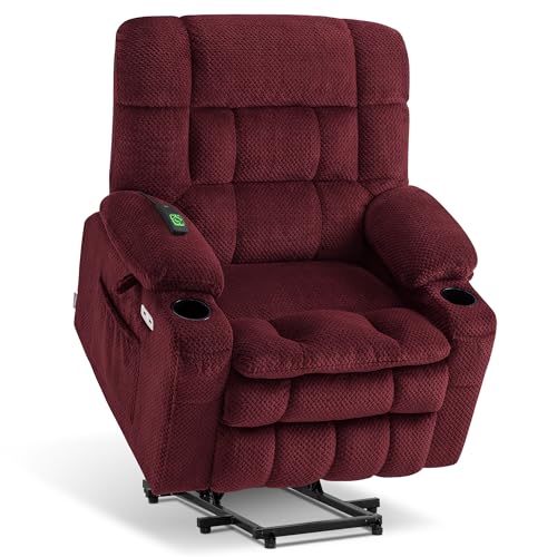MCombo Dual Motor Power Lift Recliner Chair with Massage and Heat for Elderly People, Infinite Position, USB Ports, Cup Holders, Fabric 7890 (Medium-Regular, Burgundy)