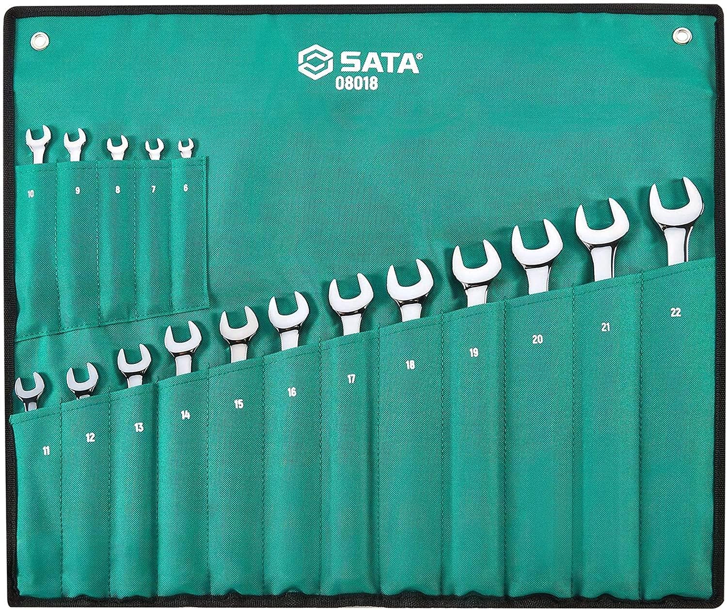 SATA 55-Degree Offset Combination Wrench Set, 17-Piece, Metric (6-22 mm), Full-Polish - ST08018-02
