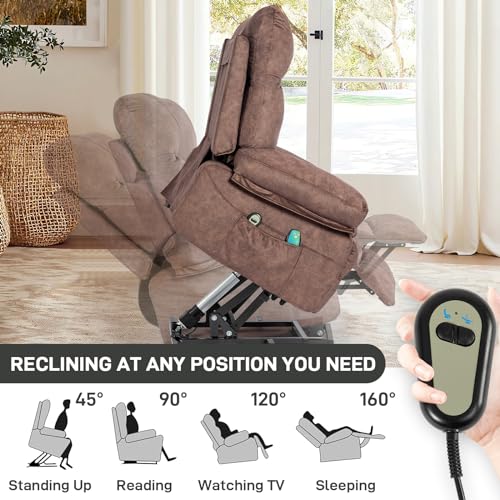 Modern Flannel Electric Power Lift Chair, Recliner Massage Chair, Adjustable Furniture for Back, Legs w/ 3 Positions, USB Port, Heat