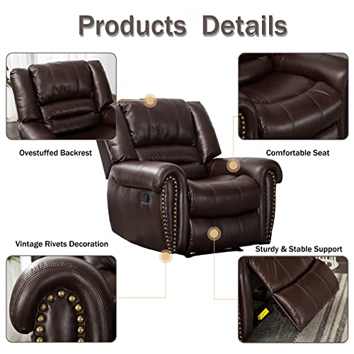 CANMOV Leather Recliner Chair Set of 2, Classic and Traditional Manual Recliner Chair with Comfortable Arms and Back,Manual Single Recliner Sofa for Living Room, Nut Brown