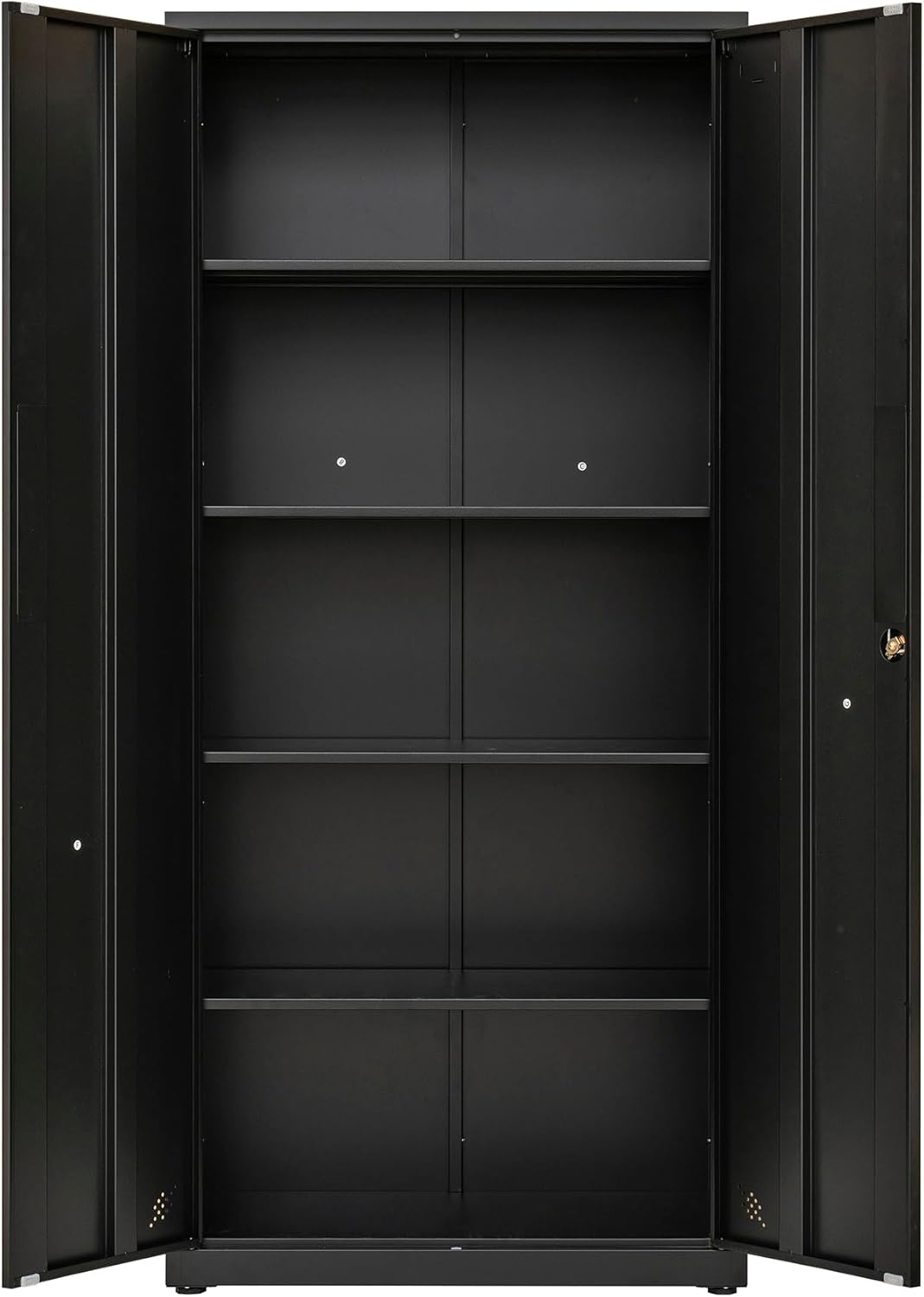 Metal Garage Storage Cabinet, Tall Locking Steel Storage Cabinet with 2 Doors and 4 Adjustable Shelves,Lockable Storage Cabinet for Home, Office, Warehouse（Black）