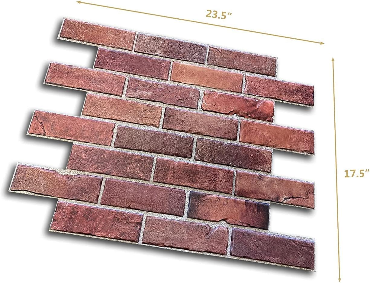 Retro-Art 3D Wall Panels, Pack of 10, Faux Brick in Red, PVC, 17.5" x 23.75", Cover 28.86 sq.ft. 570TG