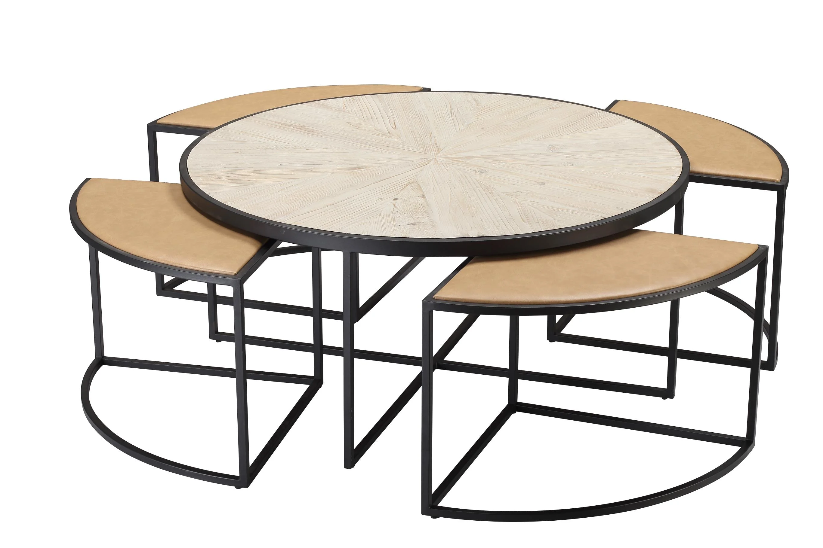 Boraam Olivia Black Finish Round Coffee Table with 4 Nesting Stools