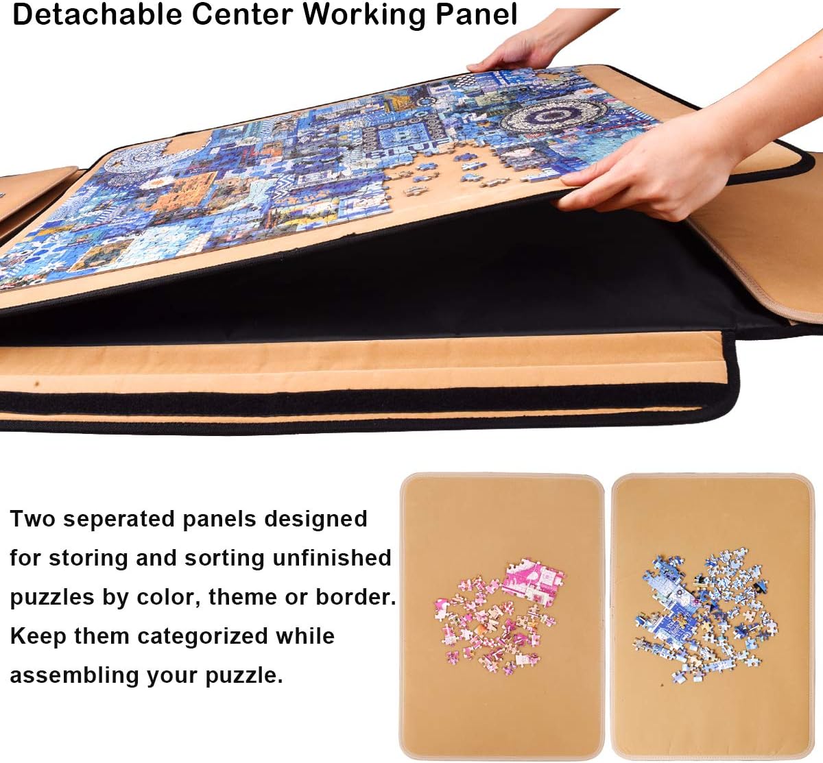 Rekcopu 1500 Pieces Jigsaw Puzzle Board, Portable Puzzle Board, Jigsaw Puzzle Table Board, Puzzle Keeper Puzzle Caddy with Sorting Trays & Detachable Board,Non-Slip Surface, Medium