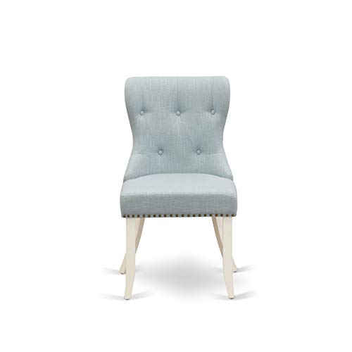 East West Furniture X077SI215-9 9 Piece Dining Room Table Set Includes a Rectangle Kitchen Table with X-Legs and 8 Baby Blue Linen Fabric Parson Dining Chairs, 40x72 Inch, Multi-Color