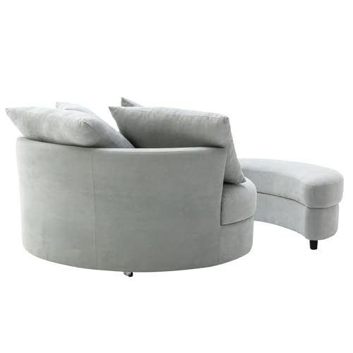 Oversized Swivel Accent Barrel Chair with Storage Ottoman+4 Pillows, Modern Upholstered Comfy Sofa Chaise Leisure Round Lounge Chair for Living Room/Bedroom (38in Beige Corduroy)