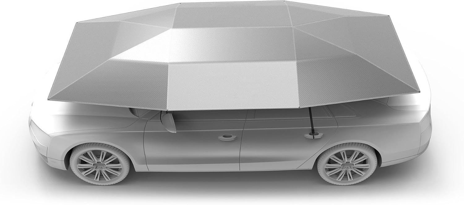Universal Car Tent Movable Carport Folded Portable Automobile Protection Car Umbrella Sunproof Car Canopy Cover with Remote Control- Silver