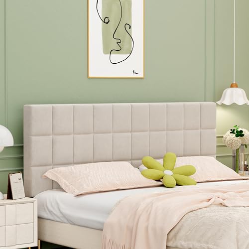 ALISH Upholstered Headboard, Velvet Bed Headboard with Adjustable Height from 41"- 51 ", Foldable Headboard with Metal Legs for King Size Bed (Beige, King)