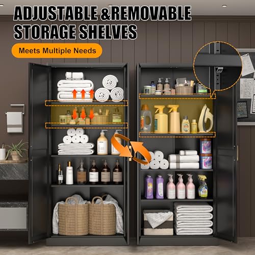 71" Tall Metal Storage Cabinet, Kitchen Pantry Storage Cabinets with Doors and 4 Shelves, White Pantry Cabinet, Utility Kitchen Cupboard, Large Steel Cabinets for Dining Room, Office, Living Room