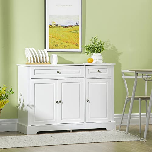 , Sideboard, Cabinet, Modern Kitchen Cabinet with 2 Drawers and Adjustable Shelves, Coffee Bar Cabinet, White Servers, Sideboards & Buffets