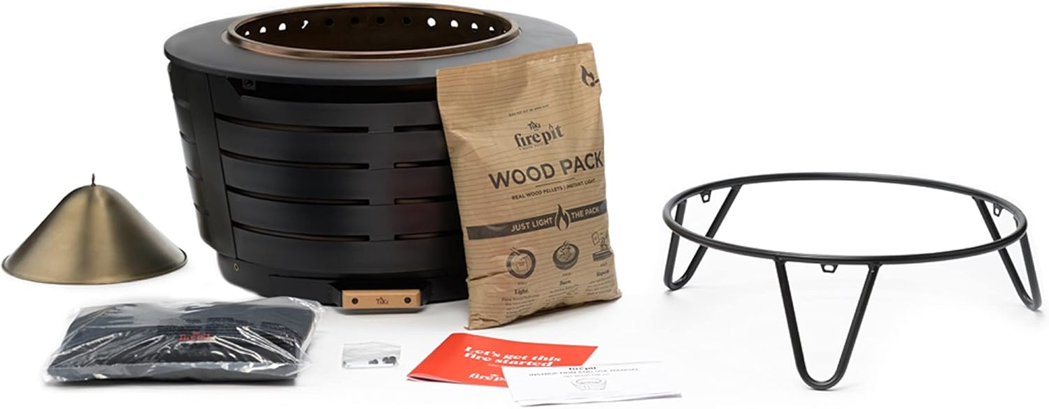 TIKI Brand 25 Inch Stainless Steel Low Smoke Fire Pit - Includes Wood Pack and Cloth Cover